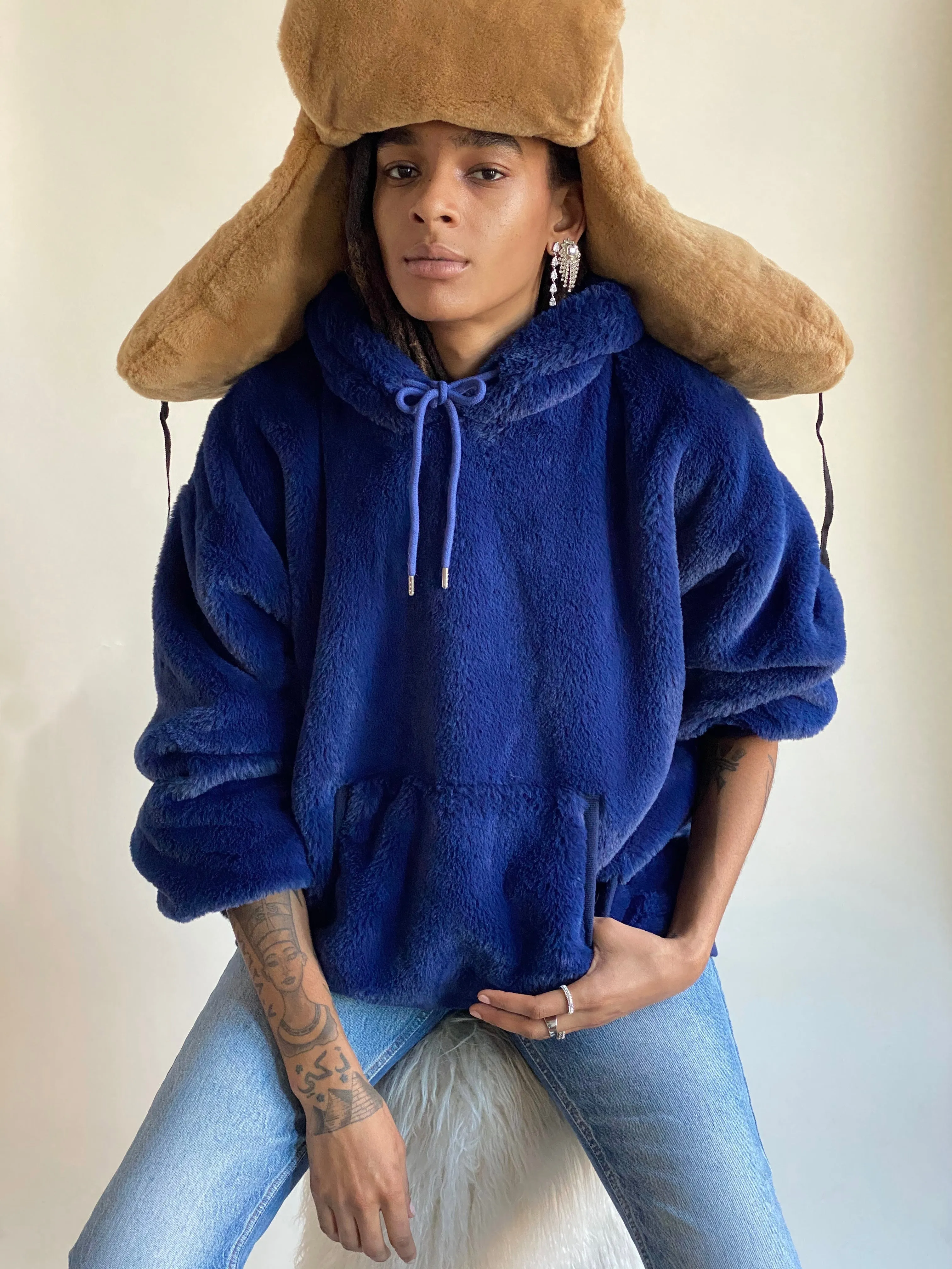 100% Recycled Teddy Hoodie - Marine Blue