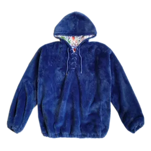 100% Recycled Teddy Lace-up Hoodie - Marine Blue