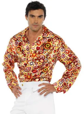 1970s Orange Circle Pattern Plus Size Mens Disco Shirt