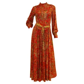 1970s Shannon Rodgers for Jerry Silverman Red Aesthetic Maxi Dress