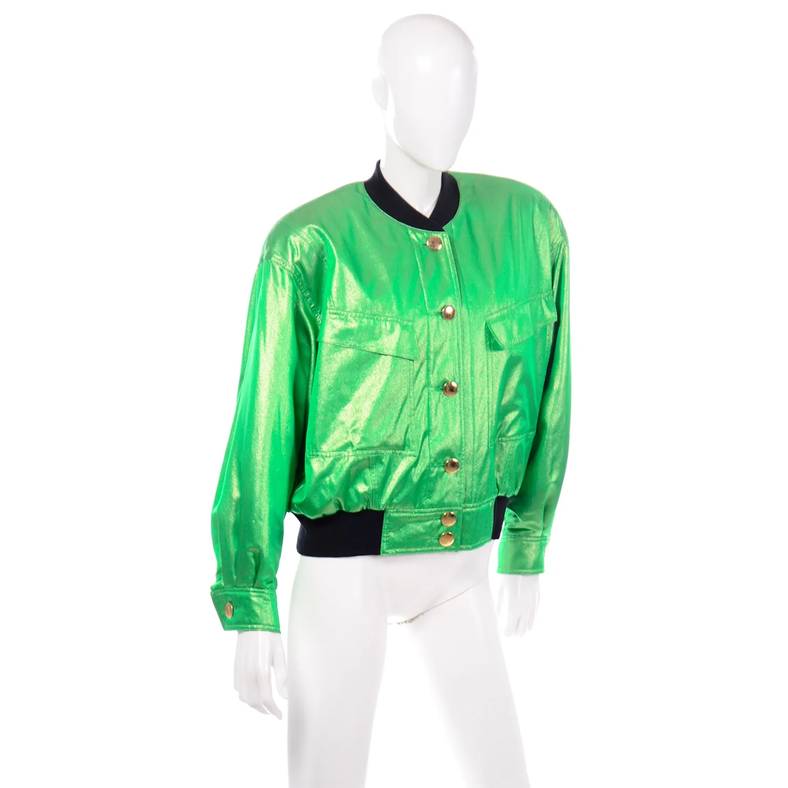 1980s Vintage Escada by Margaretha Ley Green Silk Bomber Jacket