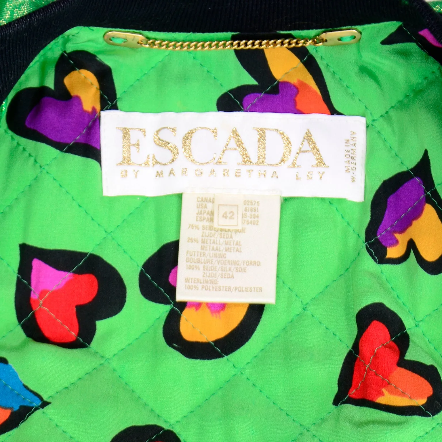 1980s Vintage Escada by Margaretha Ley Green Silk Bomber Jacket