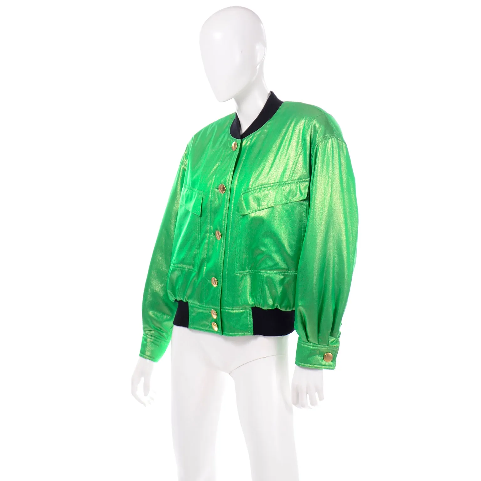 1980s Vintage Escada by Margaretha Ley Green Silk Bomber Jacket