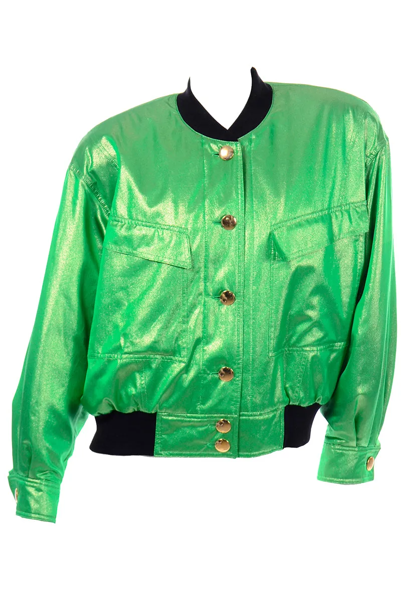 1980s Vintage Escada by Margaretha Ley Green Silk Bomber Jacket