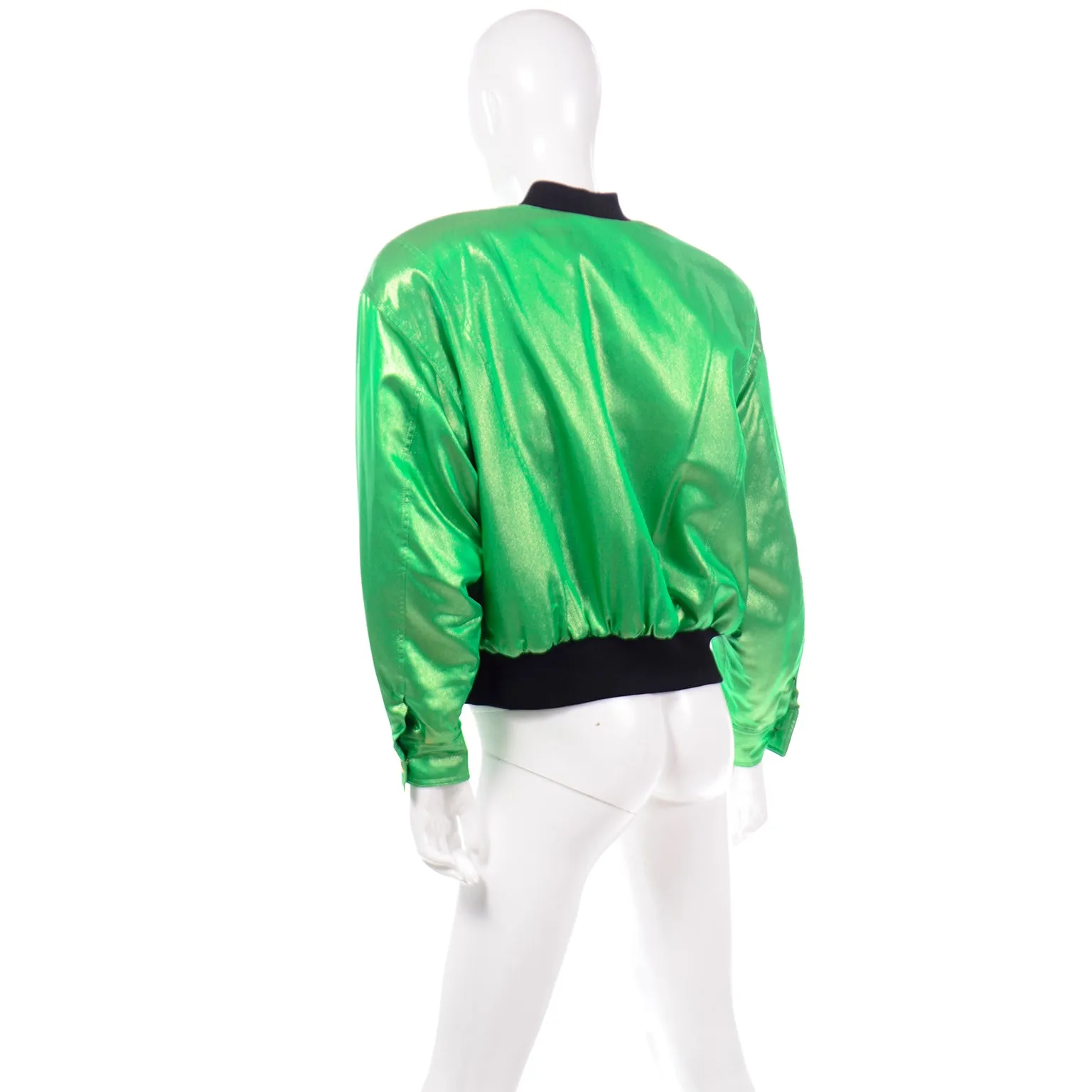 1980s Vintage Escada by Margaretha Ley Green Silk Bomber Jacket