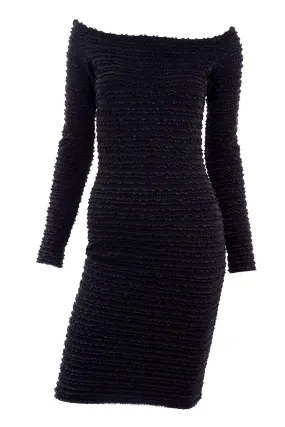 1988 Patrick Kelly Vintage Black Crinkle Ruffle Bodycon Dress