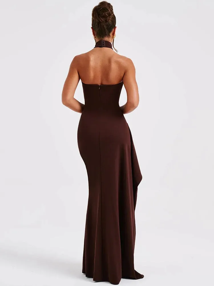 A&A Sleeveless Halter Neck Thigh High Split Maxi Dress