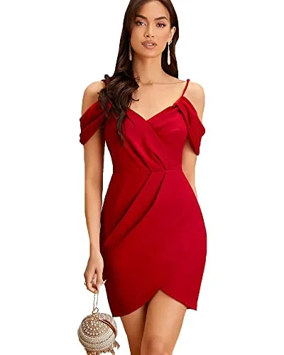 ADDYVERO V-Neck Sleeveless Cotton Blend Solid Bodycon Knee-Length Women Dress (Red, M)