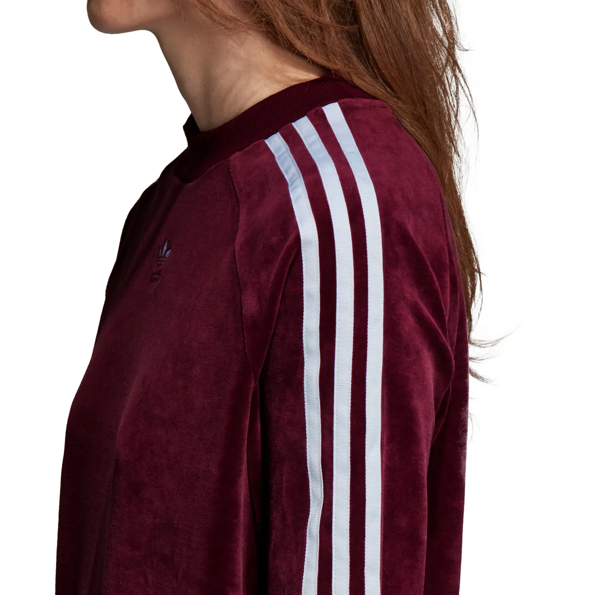 Adidas Originals Trefoil Women's Velour Sweat Shirt Maroon/White