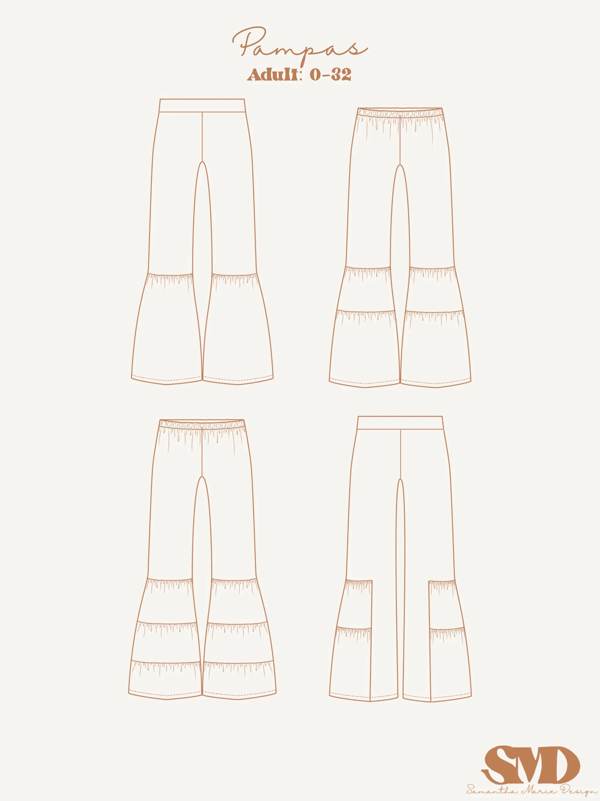 Adult Pampas Palazzo Pants Digital Sewing Pattern Sizes 0-32