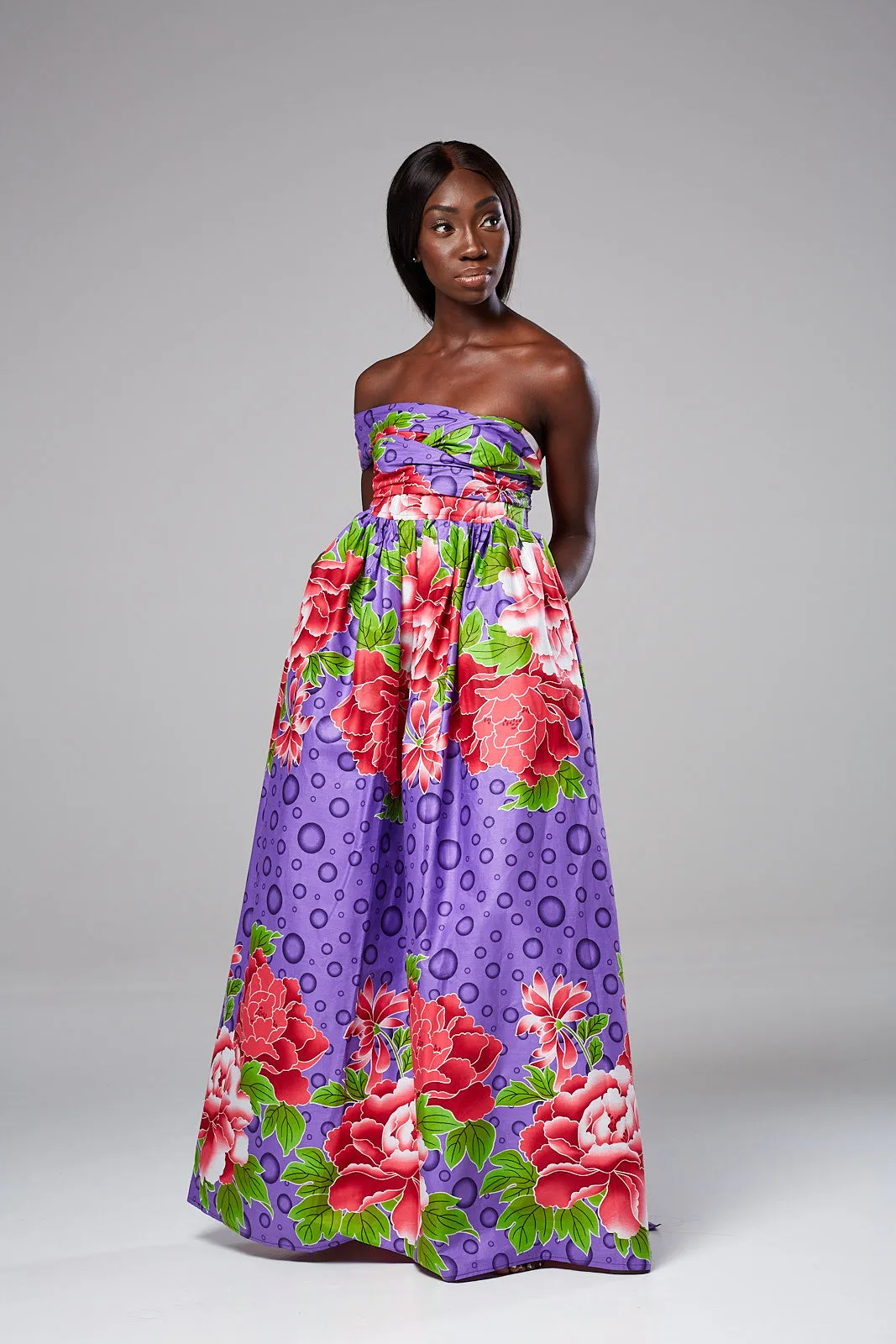 African Print Purple Infinity Multiway Maxi Dress - SAMIRA