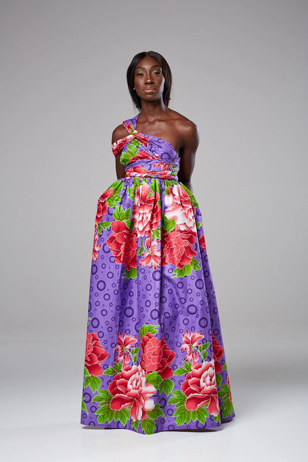 African Print Purple Infinity Multiway Maxi Dress - SAMIRA