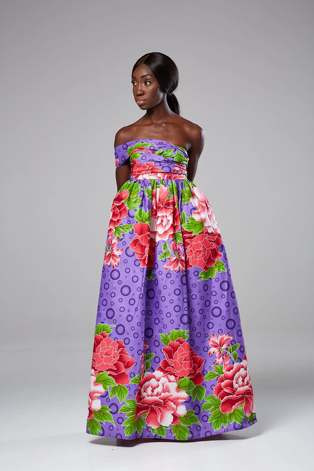 African Print Purple Infinity Multiway Maxi Dress - SAMIRA