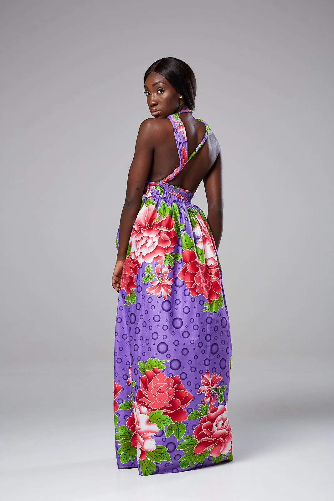 African Print Purple Infinity Multiway Maxi Dress - SAMIRA