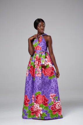 African Print Purple Infinity Multiway Maxi Dress - SAMIRA