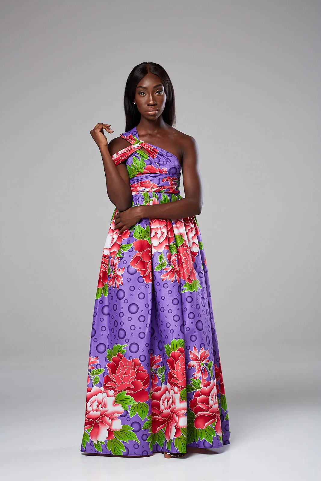 African Print Purple Infinity Multiway Maxi Dress - SAMIRA