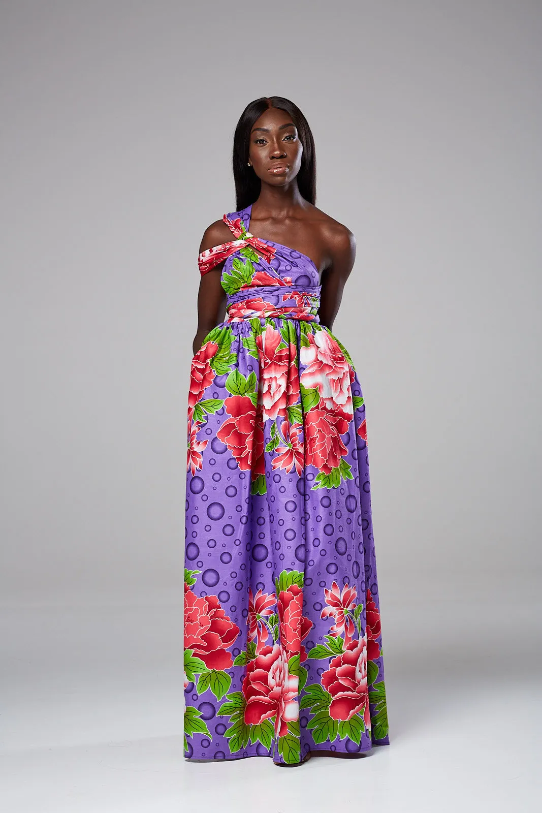 African Print Purple Infinity Multiway Maxi Dress - SAMIRA