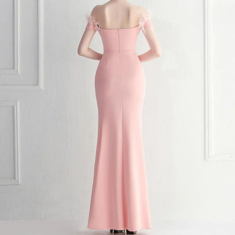 Anna Off Shoulder Slit Evening Dress