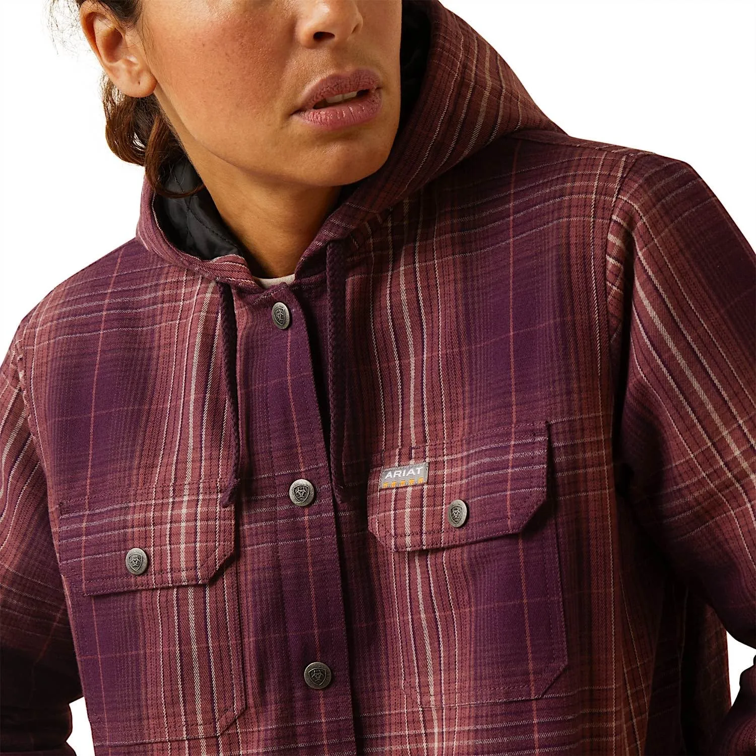 Ariat Womens Rebar Flannel Shirt Jacket Potent Purple Plaid