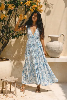 Avalon Blue Tropical Toile Maxi Dress