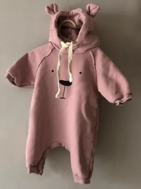 Baby Beary Cute Cuddly Romper Onesie With Drawstring Hoodie