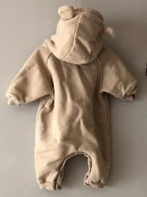 Baby Beary Cute Cuddly Romper Onesie With Drawstring Hoodie