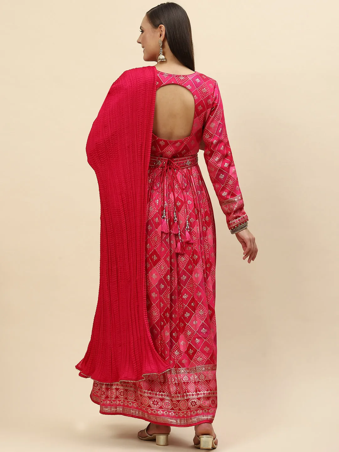 Banarasi Cotton Kurta With Pants & Silk Dupatta