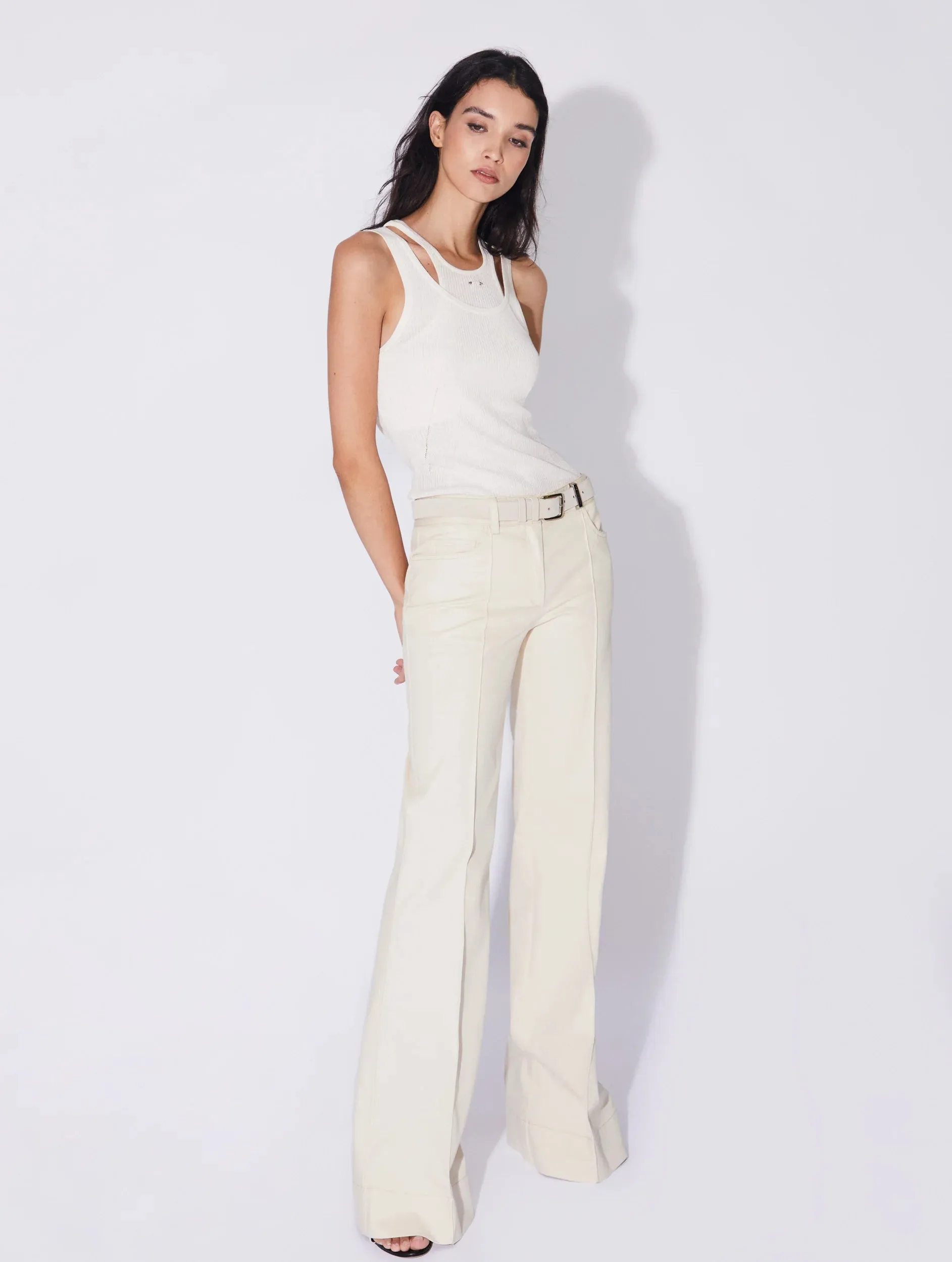 BARBARA BUI Cream washed denim flared trousers