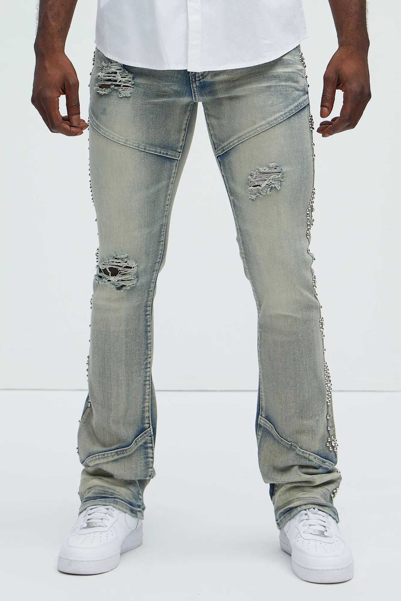 Be Along The Sides Stacked Skinny Flare Jeans - Light Wash