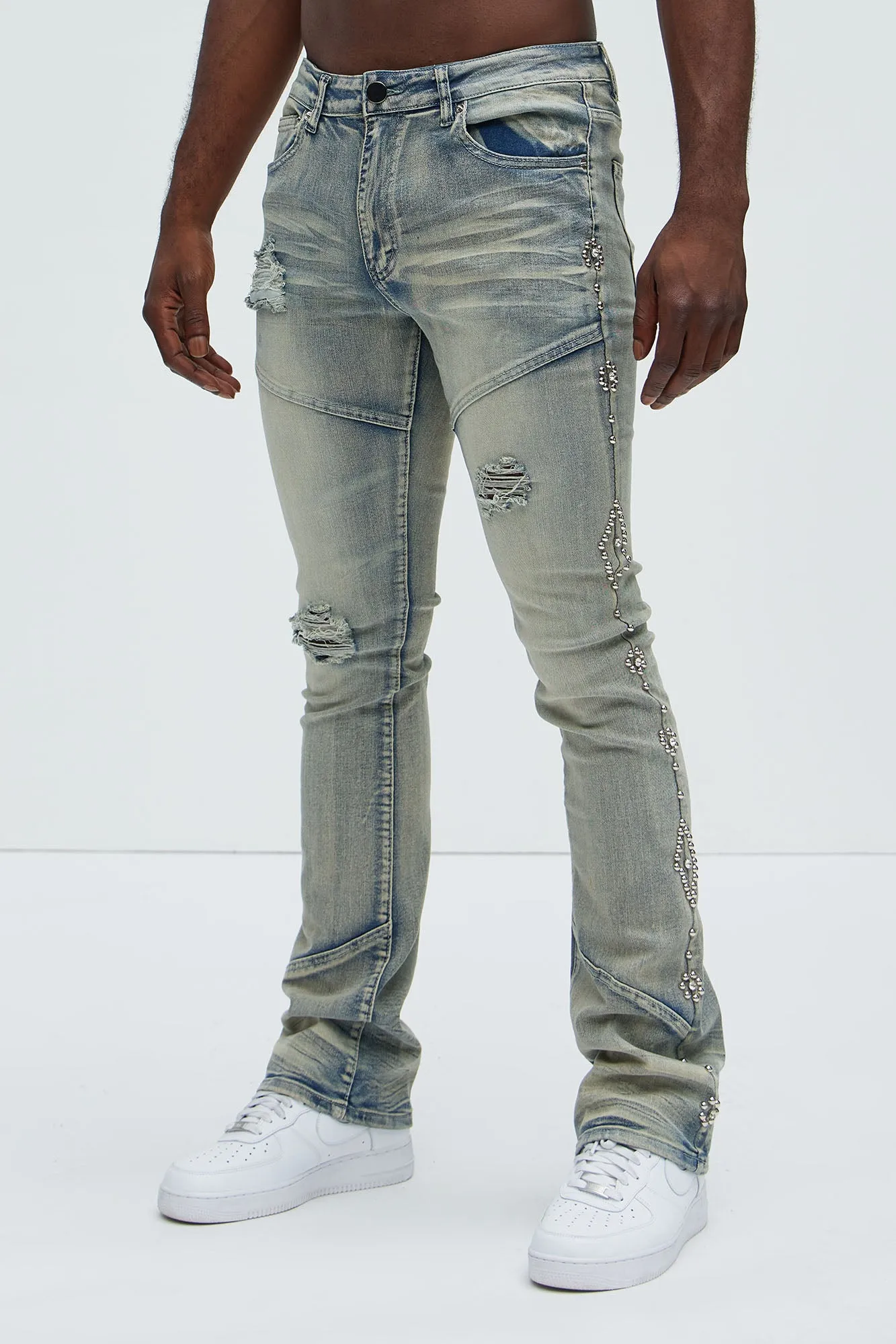 Be Along The Sides Stacked Skinny Flare Jeans - Light Wash