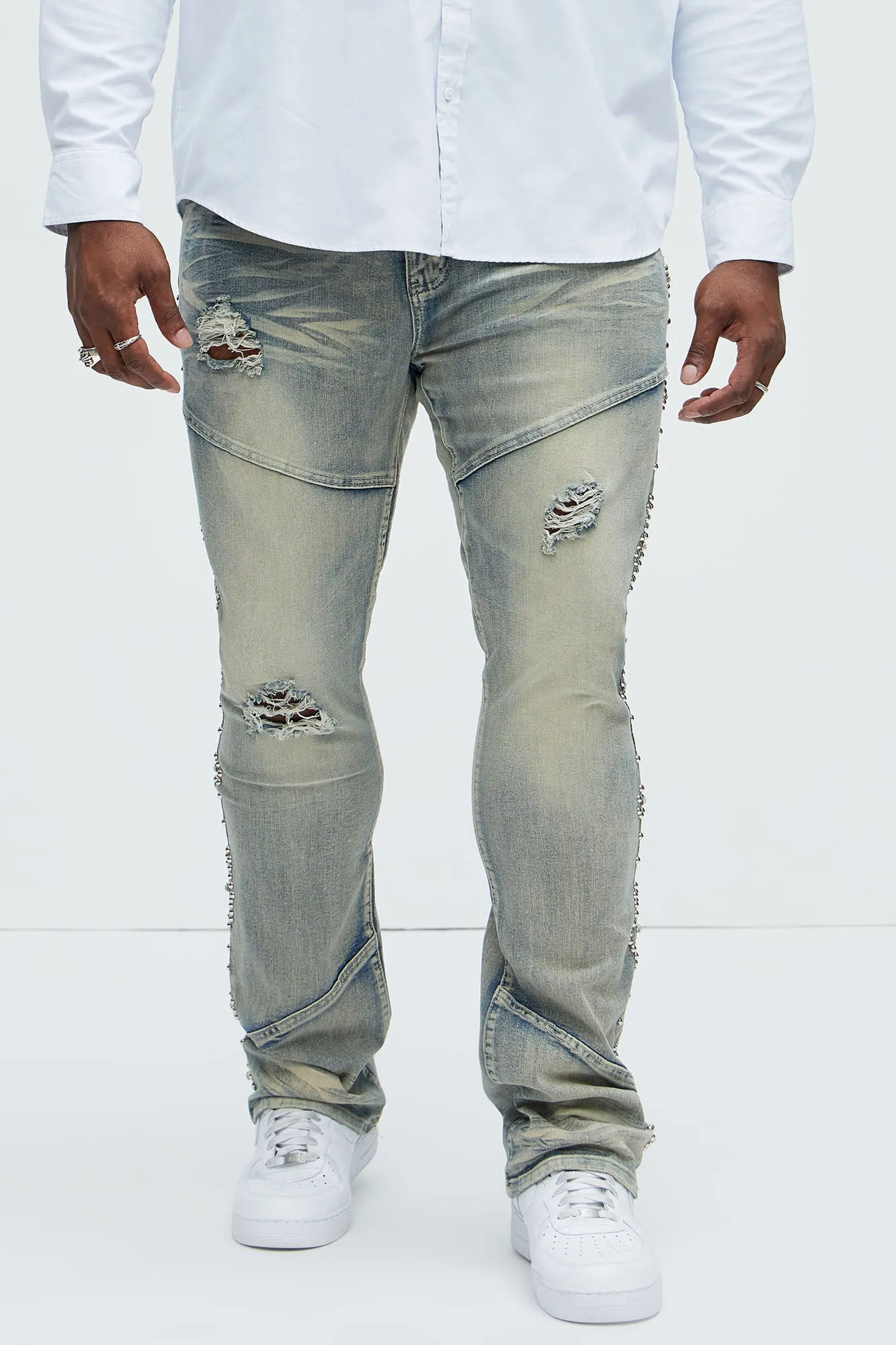 Be Along The Sides Stacked Skinny Flare Jeans - Light Wash