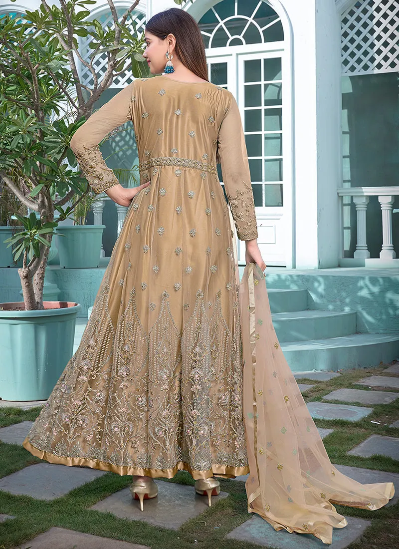 Beige Golden Multi Embroidery Designer Anarkali Suit