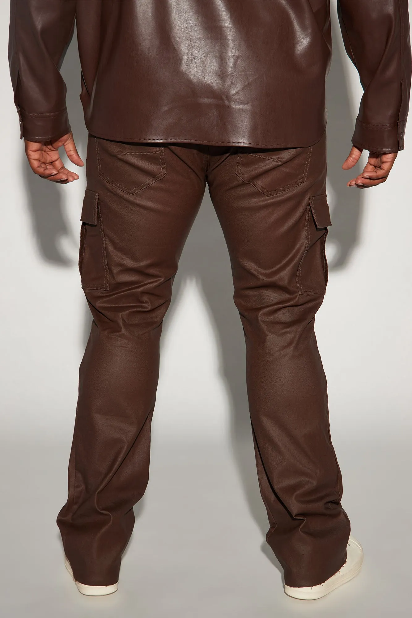 Better Be Cargo Waxed Skinny Flared Pants - Brown