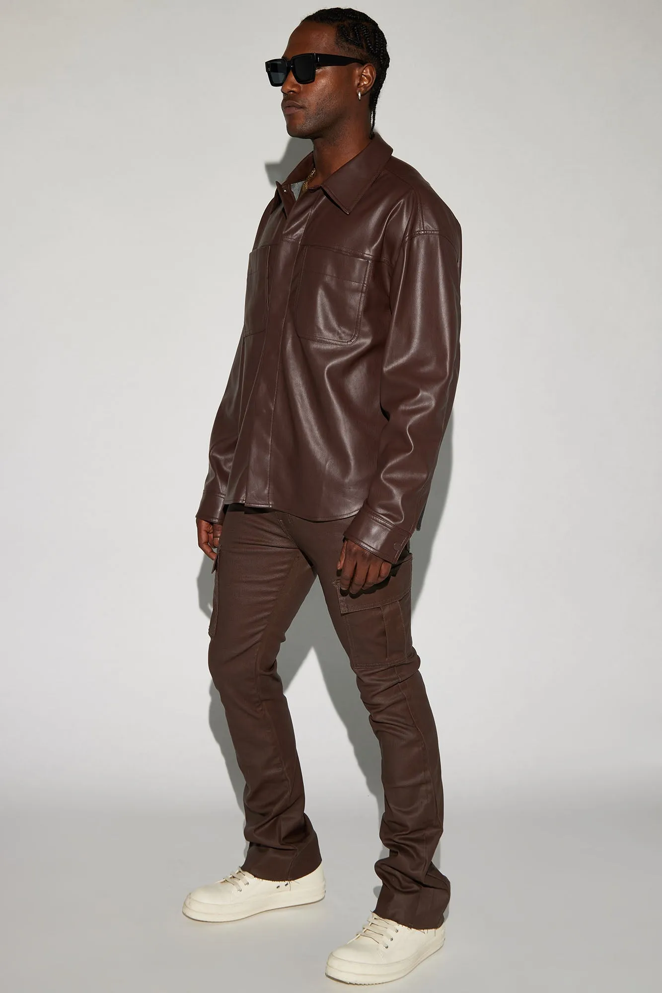 Better Be Cargo Waxed Skinny Flared Pants - Brown