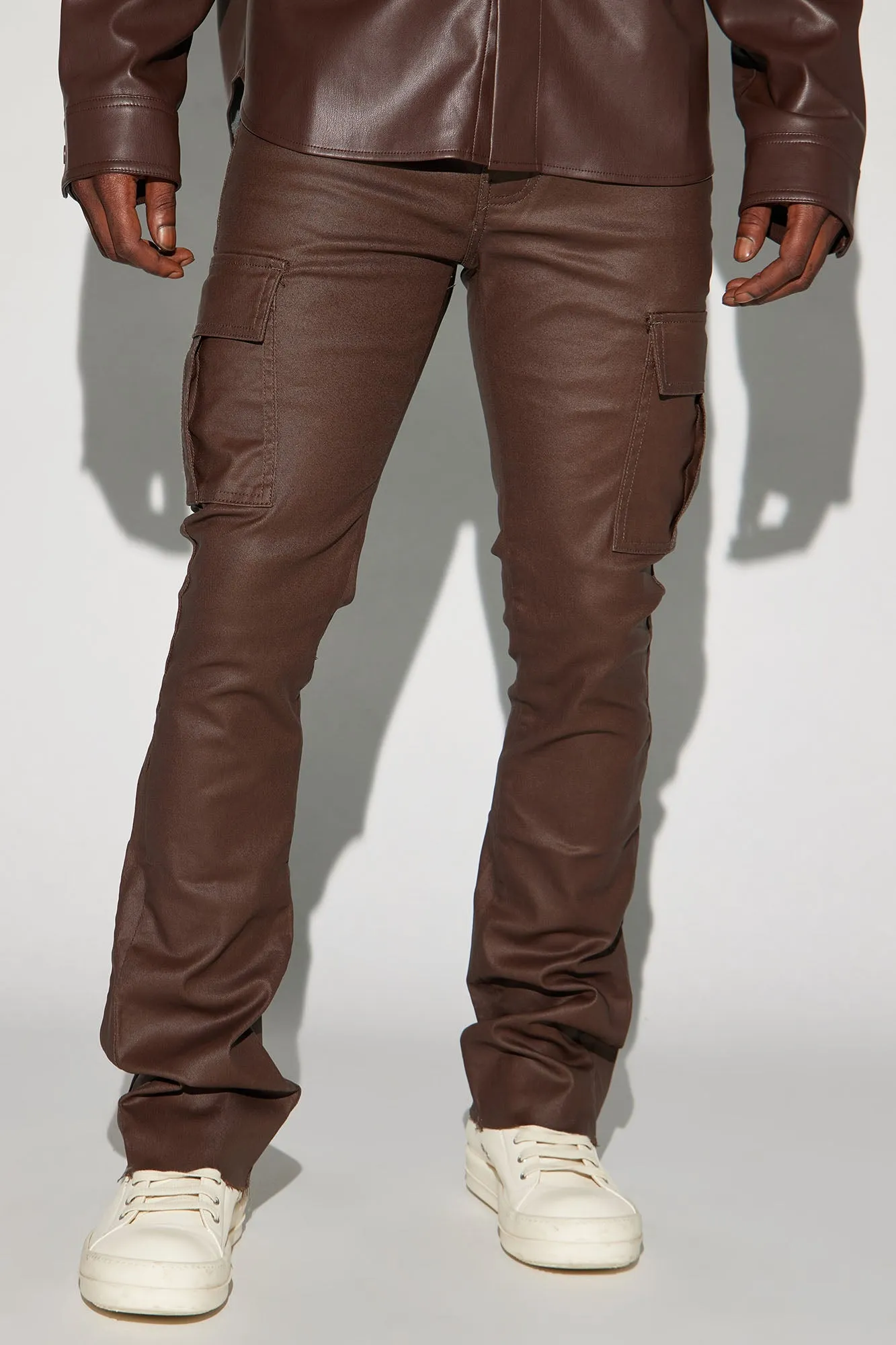 Better Be Cargo Waxed Skinny Flared Pants - Brown