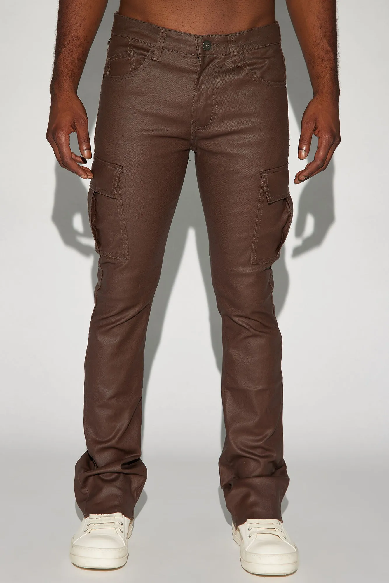 Better Be Cargo Waxed Skinny Flared Pants - Brown