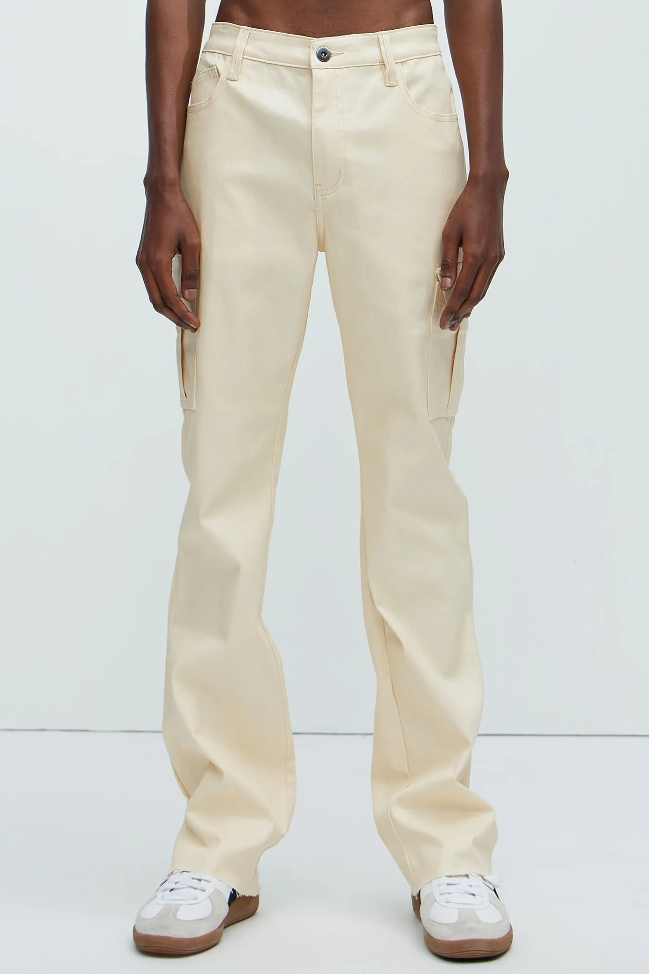 Better Be Cargo Waxed Skinny Flared Pants - Cream