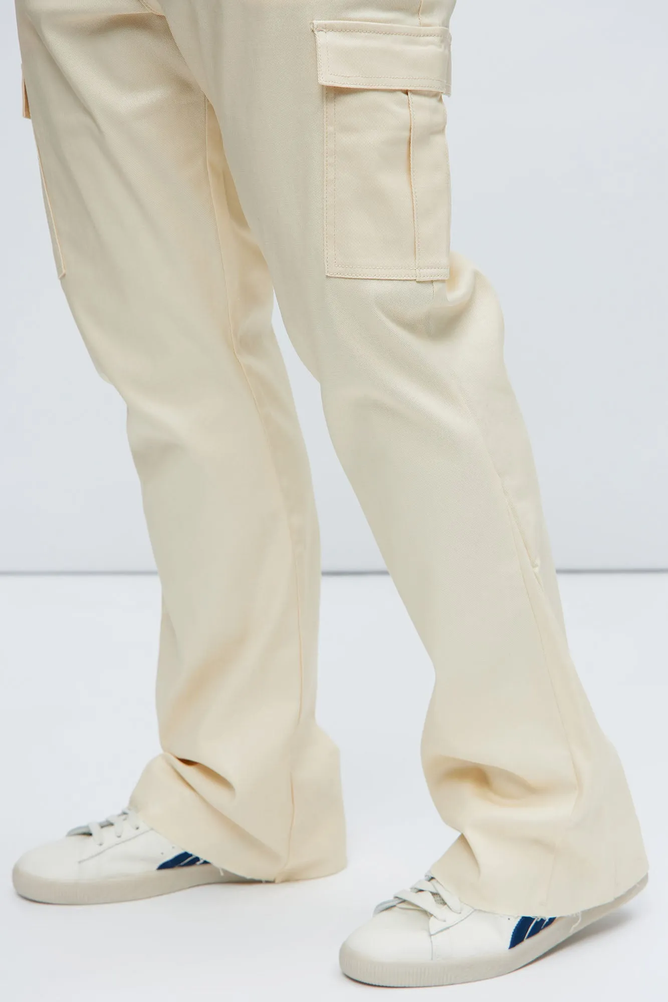 Better Be Cargo Waxed Skinny Flared Pants - Cream