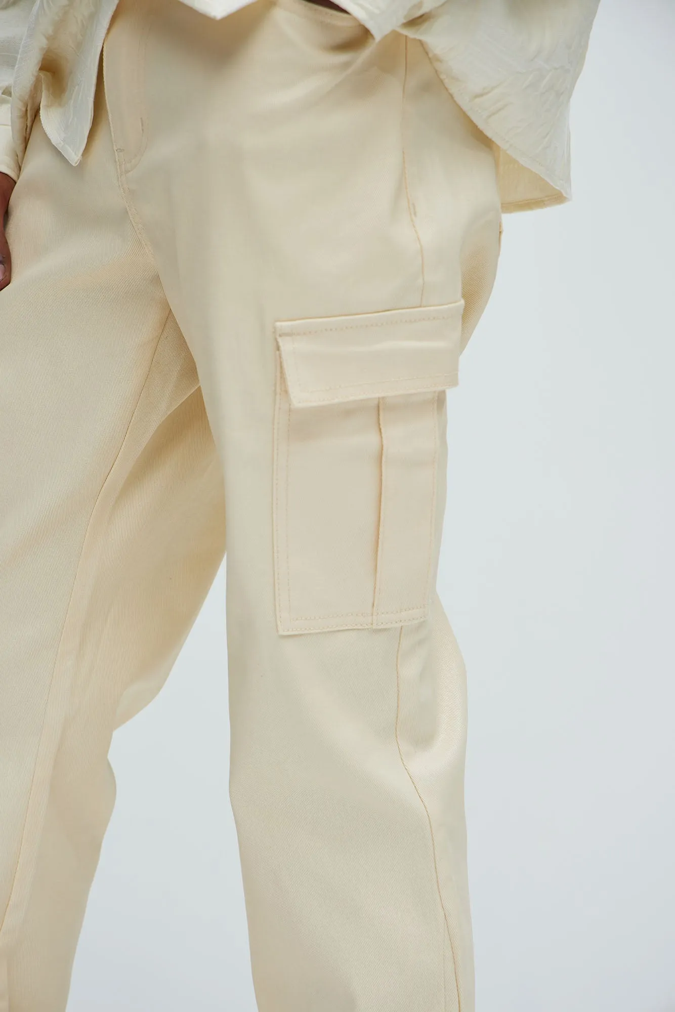 Better Be Cargo Waxed Skinny Flared Pants - Cream