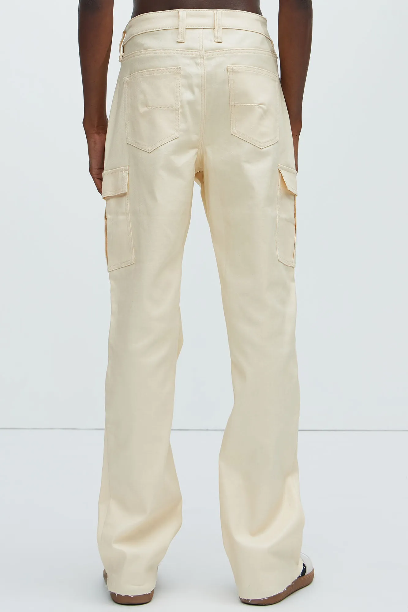 Better Be Cargo Waxed Skinny Flared Pants - Cream