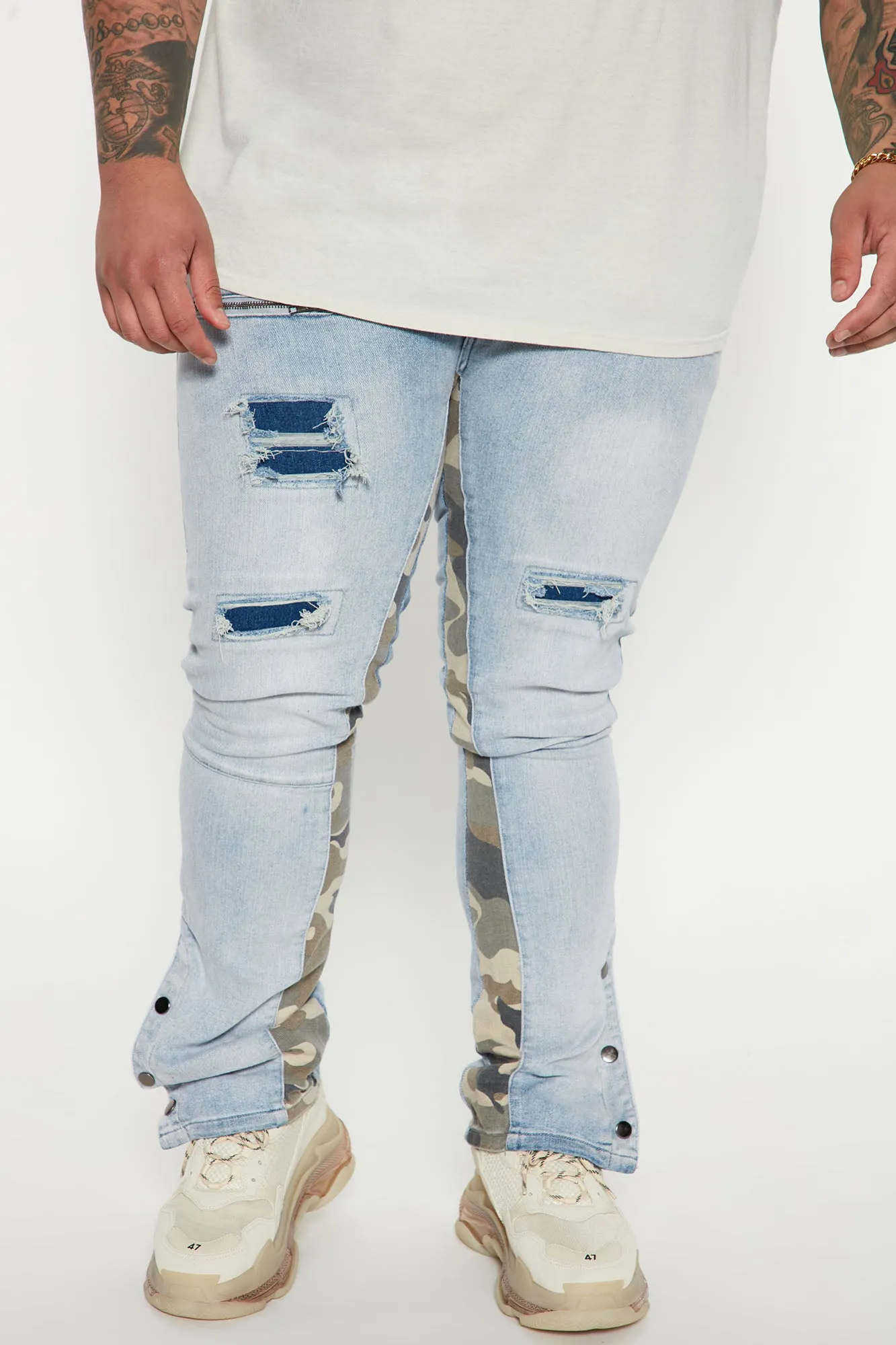 Better Than One Side Snap Slim Flared Pants - Light Wash