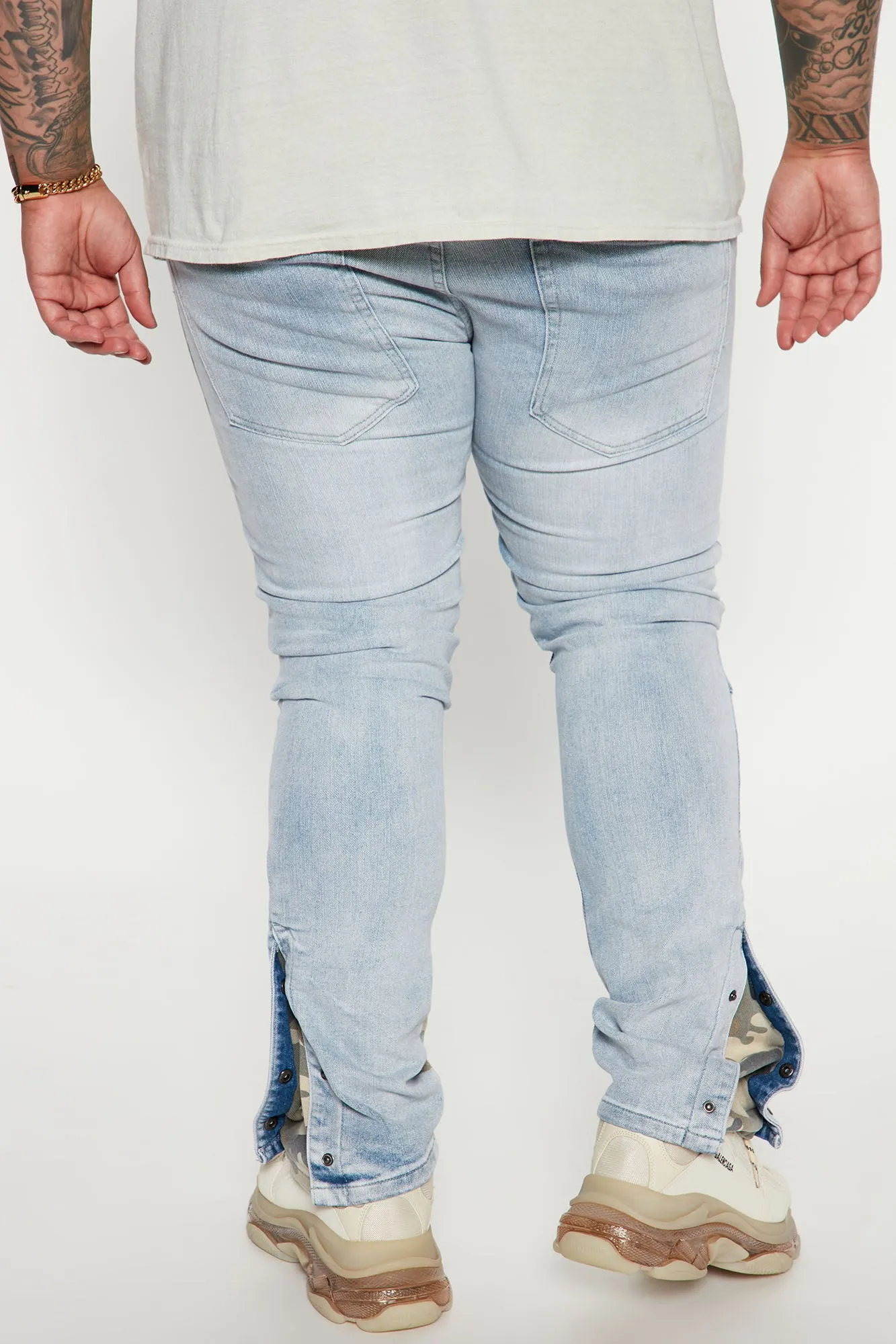 Better Than One Side Snap Slim Flared Pants - Light Wash