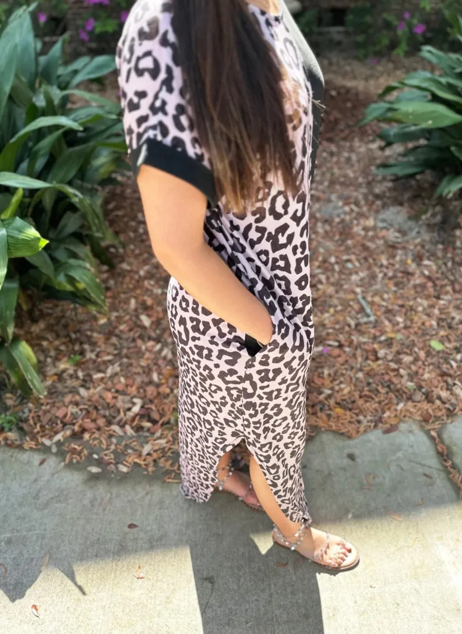 Black & Leopard Maxi Dress w/Pockets  - #6844-6847