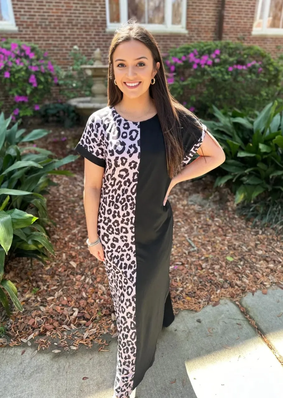 Black & Leopard Maxi Dress w/Pockets  - #6844-6847