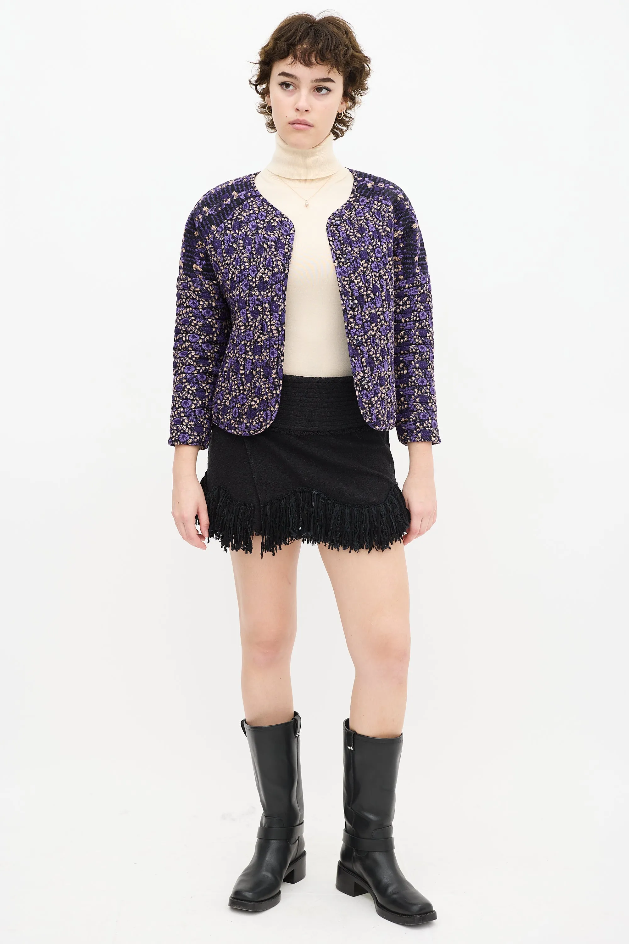 Black & Purple Floral Quilted Jacket