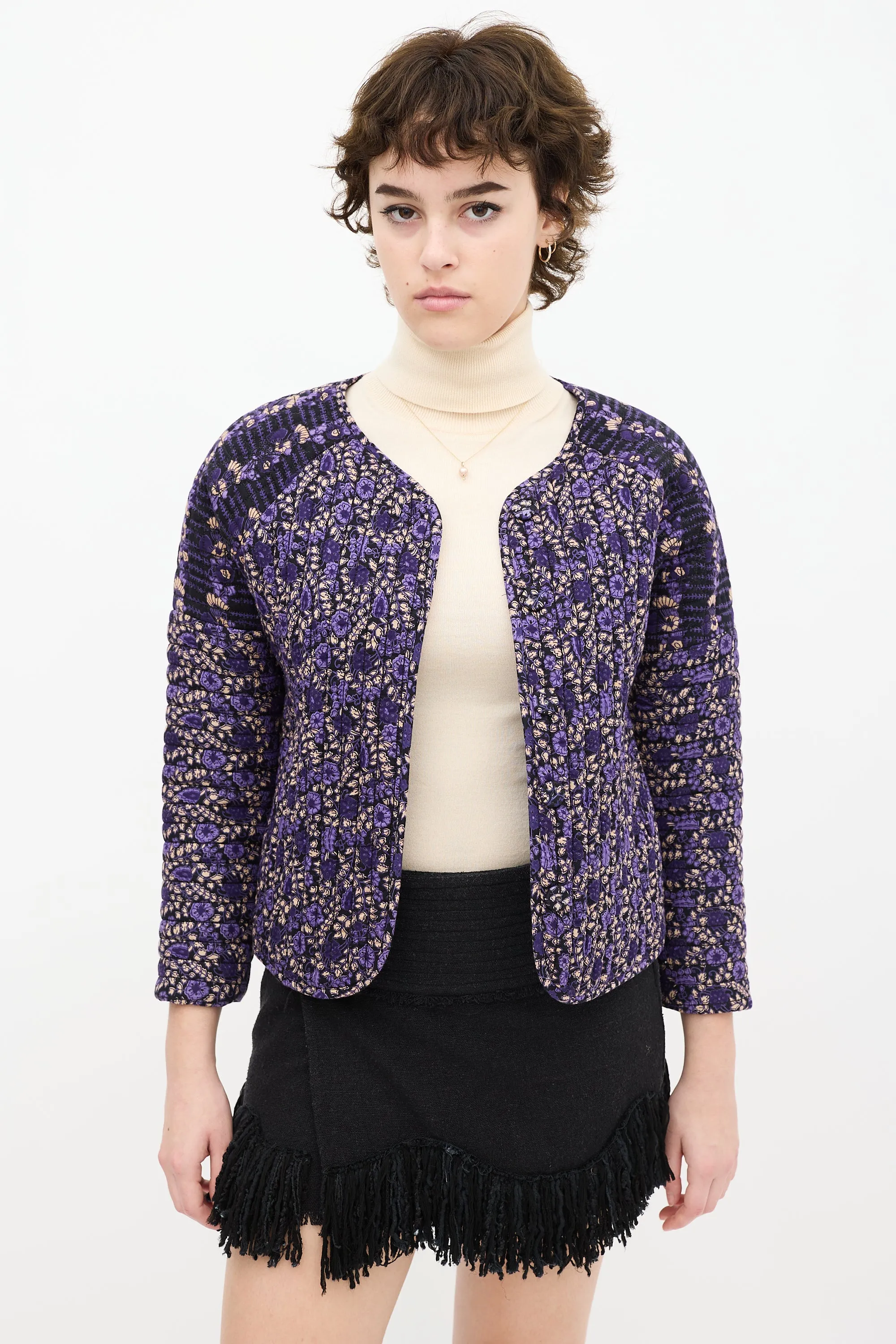 Black & Purple Floral Quilted Jacket