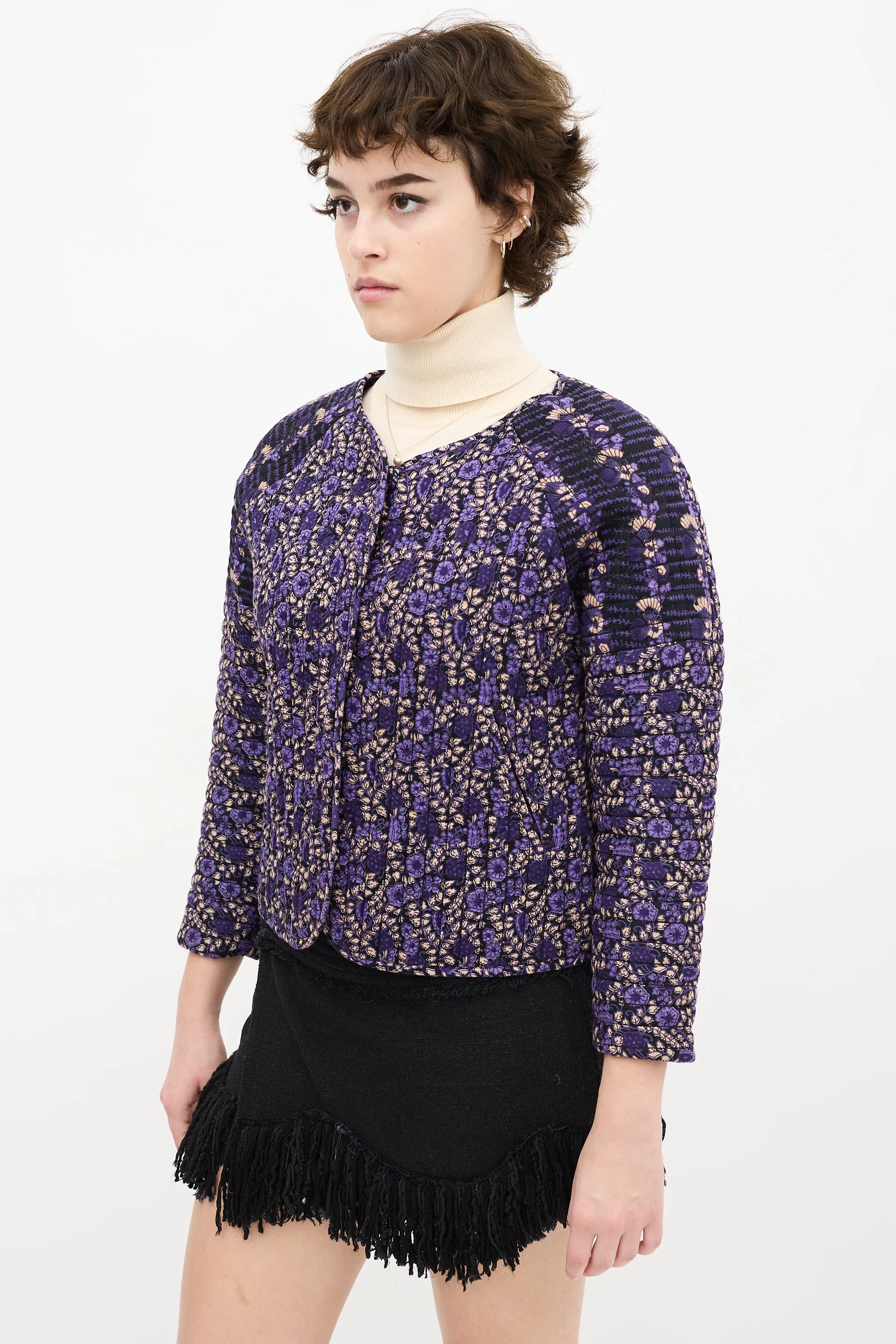 Black & Purple Floral Quilted Jacket