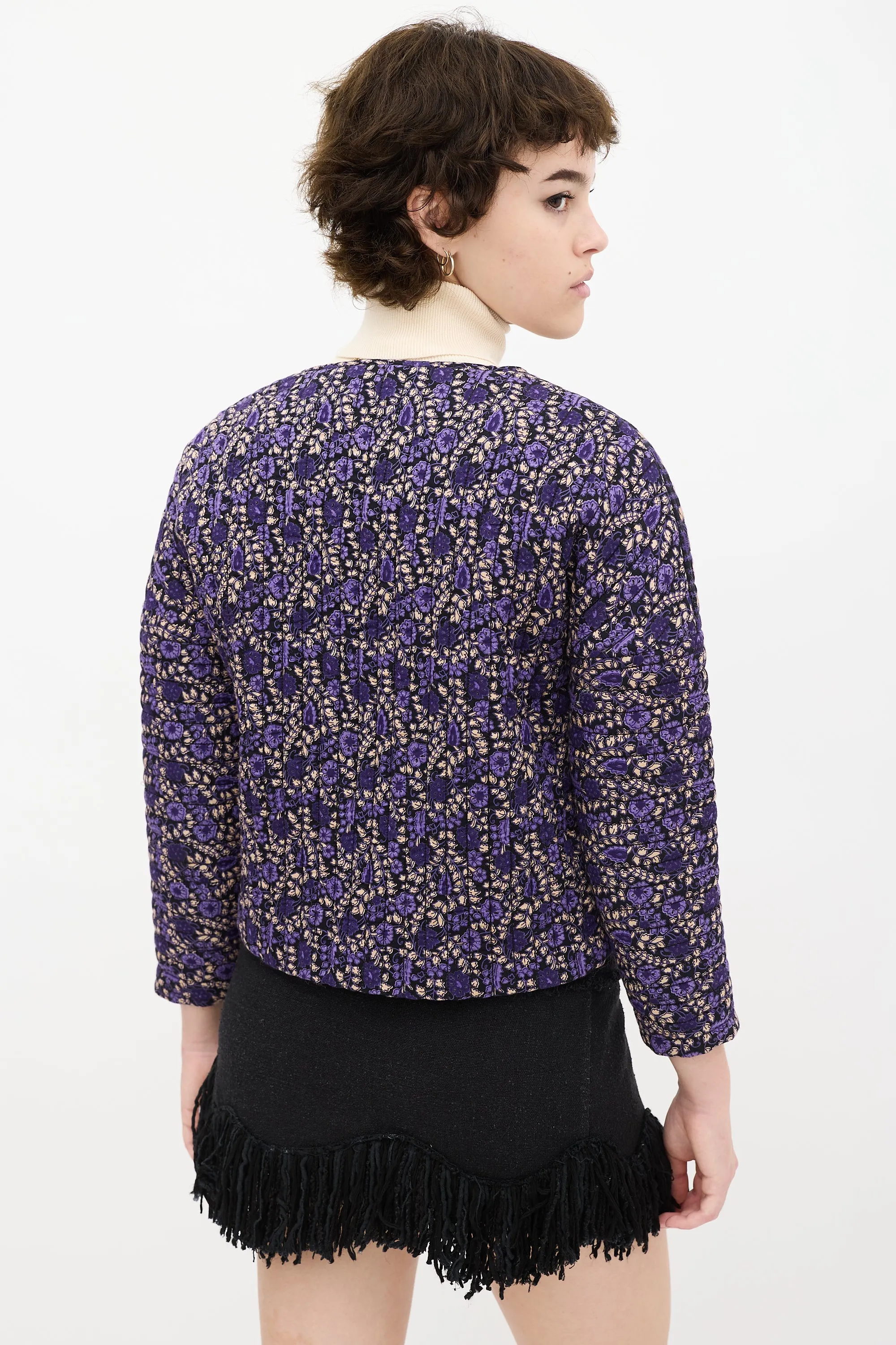 Black & Purple Floral Quilted Jacket