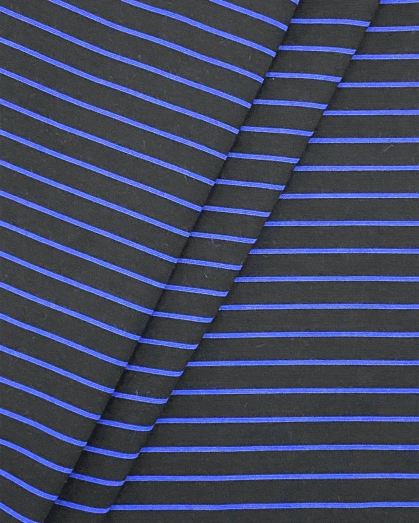 Black Blue Striped Ponte di Roma Stretch Knit Fabric