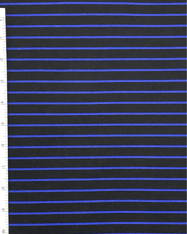 Black Blue Striped Ponte di Roma Stretch Knit Fabric